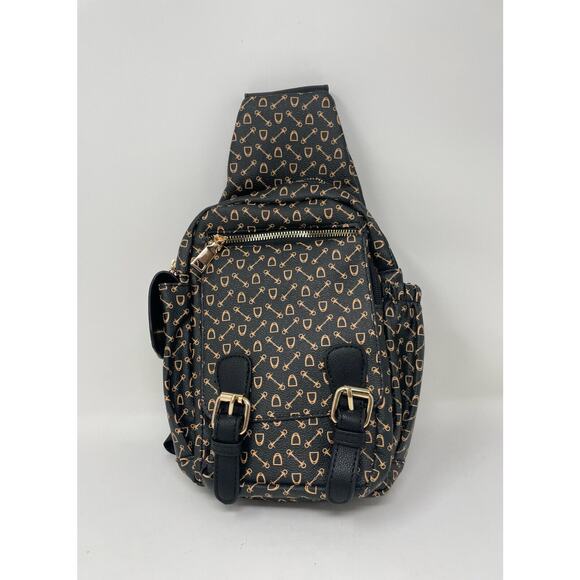 AR New York Black Printed‎ Vegan Faux Leather Sling Bag New - Picture 2 of 9